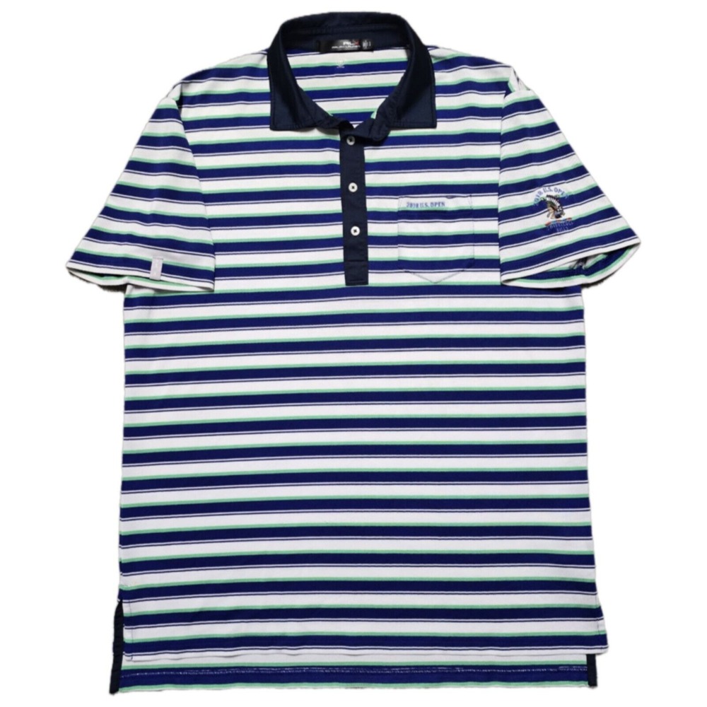 RLX Ralph Lauren Polo Golf Shirt Men's L Striped 2018 US Open Shinnecock Hills